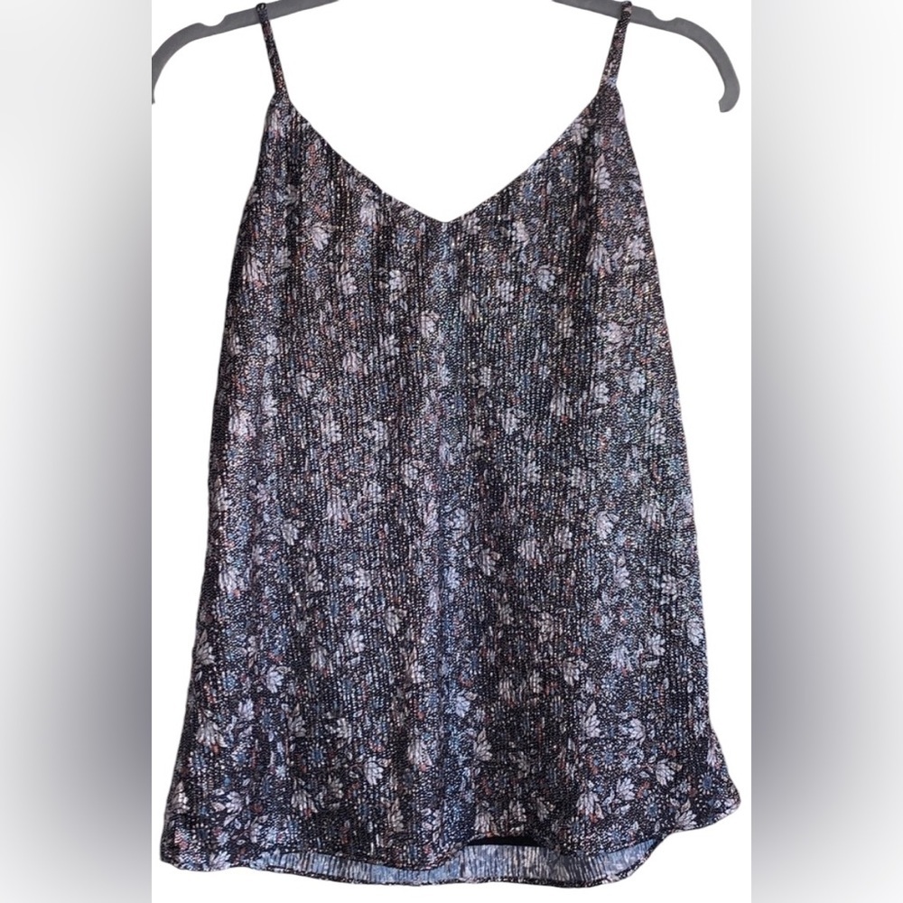 LOFT Shimmer Floral Navy Blue Tank Top Sz XS 💙